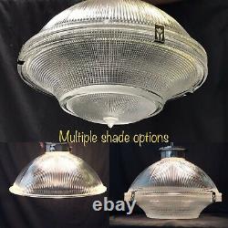 Vtg Ribbed Glass Industrial Flush Ceiling Light Fixture Art Deco Victorian Style