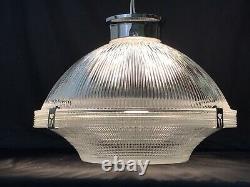 Vtg Ribbed Glass Industrial Flush Ceiling Light Fixture Art Deco Victorian Style