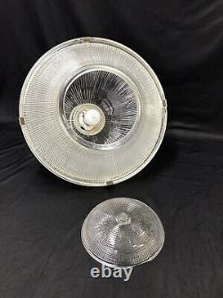 Vtg Ribbed Glass Industrial Flush Ceiling Light Fixture Art Deco Victorian Style