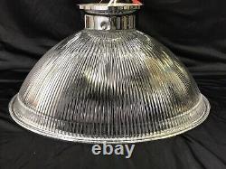 Vtg Ribbed Glass Industrial Flush Ceiling Light Fixture Art Deco Victorian Style