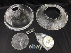 Vtg Ribbed Glass Industrial Flush Ceiling Light Fixture Art Deco Victorian Style