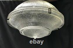 Vtg Ribbed Glass Industrial Flush Ceiling Light Fixture Art Deco Victorian Style