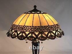 Vtg Stained Glass Lamp Shade Arts & Crafts Tiffany Style 19 Large Caramel Slag