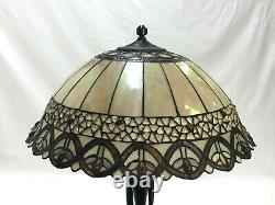 Vtg Stained Glass Lamp Shade Arts & Crafts Tiffany Style 19 Large Caramel Slag