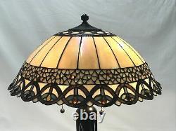 Vtg Stained Glass Lamp Shade Arts & Crafts Tiffany Style 19 Large Caramel Slag