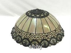 Vtg Stained Glass Lamp Shade Arts & Crafts Tiffany Style 19 Large Caramel Slag