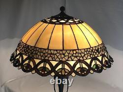Vtg Stained Glass Lamp Shade Arts & Crafts Tiffany Style 19 Large Caramel Slag