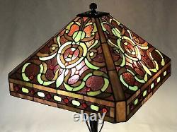 Vtg Stained Glass Lamp Shade Purple Green Red Victorian Arts & Crafts Deco 17