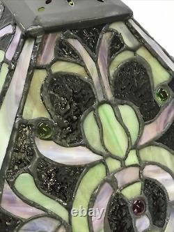 Vtg Stained Glass Lamp Shade Purple Green Red Victorian Arts & Crafts Deco 17