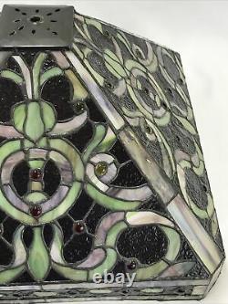 Vtg Stained Glass Lamp Shade Purple Green Red Victorian Arts & Crafts Deco 17
