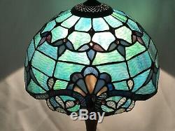 Vtg Stained Slag Glass Lamp Shade Arts & Crafts Deco Victorian Blue Green 12