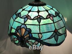 Vtg Stained Slag Glass Lamp Shade Arts & Crafts Deco Victorian Blue Green 12