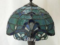 Vtg Stained Slag Glass Lamp Shade Arts & Crafts Deco Victorian Blue Green 12