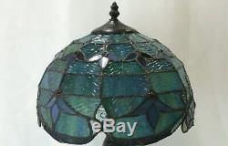 Vtg Stained Slag Glass Lamp Shade Arts & Crafts Deco Victorian Blue Green 12