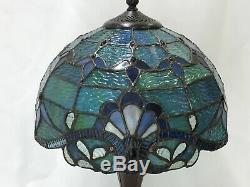 Vtg Stained Slag Glass Lamp Shade Arts & Crafts Deco Victorian Blue Green 12