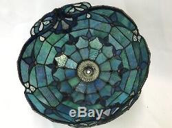 Vtg Stained Slag Glass Lamp Shade Arts & Crafts Deco Victorian Blue Green 12