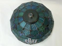 Vtg Stained Slag Glass Lamp Shade Arts & Crafts Deco Victorian Blue Green 12