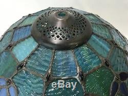 Vtg Stained Slag Glass Lamp Shade Arts & Crafts Deco Victorian Blue Green 12