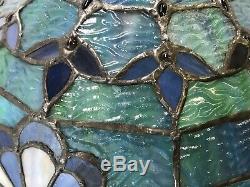 Vtg Stained Slag Glass Lamp Shade Arts & Crafts Deco Victorian Blue Green 12