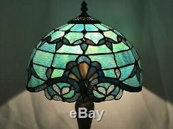 Vtg Stained Slag Glass Lamp Shade Arts & Crafts Deco Victorian Blue Green 12