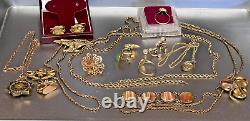 Vtg Victorian Art Deco Jewelry, Gold Filled, Gemstones & Gilt Brass, 98 Grams