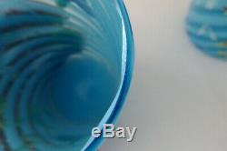 Vtg Victorian Art Glass BLUE OPALESCENT ENAMEL Enameled Tumblers / FREE SHIP US
