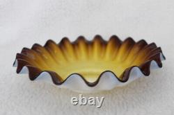 /Vtg Victorian Art Glass Bridesmaid Bowl Custard Ruffle Fluted Edge