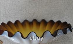 /Vtg Victorian Art Glass Bridesmaid Bowl Custard Ruffle Fluted Edge