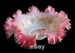 Vtg Victorian Pink Bride's Basket Ruffle 10 Bowl Fenton Hand Painted Hand Blown