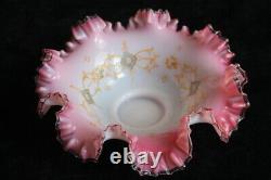 Vtg Victorian Pink Bride's Basket Ruffle 10 Bowl Fenton Hand Painted Hand Blown