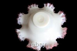 Vtg Victorian Pink Bride's Basket Ruffle 10 Bowl Fenton Hand Painted Hand Blown