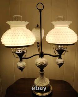 VtgLG MCM Victorian Brass Double Arm Desk Lamp White 7 Pc. Hobnail MilkGlass 075G VtgLG MCM Victorian Brass Double Arm Desk Lamp White 7 Pc. Hobnail MilkGlass 075G