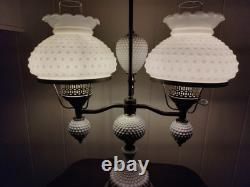 VtgLG MCM Victorian Brass Double Arm Desk Lamp White 7 Pc. Hobnail MilkGlass 075G VtgLG MCM Victorian Brass Double Arm Desk Lamp White 7 Pc. Hobnail MilkGlass 075G