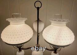 VtgLG MCM Victorian Brass Double Arm Desk Lamp White 7 Pc. Hobnail MilkGlass 075G VtgLG MCM Victorian Brass Double Arm Desk Lamp White 7 Pc. Hobnail MilkGlass 075G