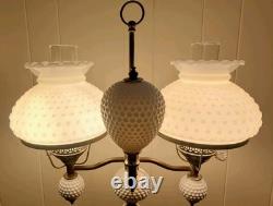 VtgLG MCM Victorian Brass Double Arm Desk Lamp White 7 Pc. Hobnail MilkGlass 075G VtgLG MCM Victorian Brass Double Arm Desk Lamp White 7 Pc. Hobnail MilkGlass 075G