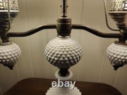 VtgLG MCM Victorian Brass Double Arm Desk Lamp White 7 Pc. Hobnail MilkGlass 075G VtgLG MCM Victorian Brass Double Arm Desk Lamp White 7 Pc. Hobnail MilkGlass 075G