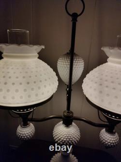 VtgLG MCM Victorian Brass Double Arm Desk Lamp White 7 Pc. Hobnail MilkGlass 075G VtgLG MCM Victorian Brass Double Arm Desk Lamp White 7 Pc. Hobnail MilkGlass 075G