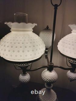 VtgLG MCM Victorian Brass Double Arm Desk Lamp White 7 Pc. Hobnail MilkGlass 075G VtgLG MCM Victorian Brass Double Arm Desk Lamp White 7 Pc. Hobnail MilkGlass 075G