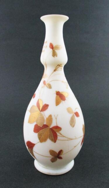 Webb Gold & Copper Bumble Bee Vase 7.75 Tall Antique White Satin Art Glass