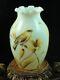 Wow Antique Bohemian Harrach Hand Painted Yellow Bird & Lily Art Glass Vase Uv+