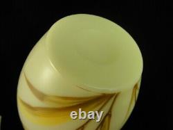 WOW Antique Bohemian Harrach Hand Painted Yellow Bird & Lily Art Glass Vase UV+