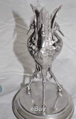 WOW! RARE Beautiful Victorian Art Glass Epergne with Figural Silver Holder