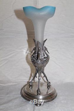 WOW! RARE Beautiful Victorian Art Glass Epergne with Figural Silver Holder
