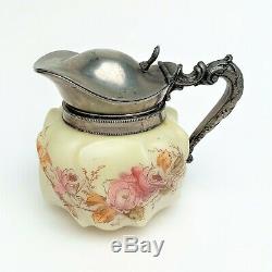 Wavecrest Syrup Pitcher with Silver Plated Handle and Lid Circa late 1800's