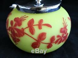 Webb Cameo Art Glass Small Jar Yellow With Red Crimson Trumpet Tulip Flowers