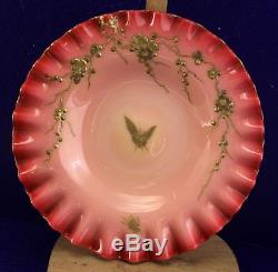Webb Enamel Gilt Floral Motif w Raised Vines Cased Glass Peachblow Underplate