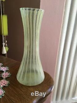 Webb Glass Victorian 1890s Vaseline Opalescent Hand Blown Art Glass Vase 12 T