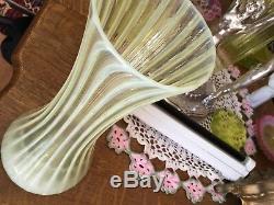 Webb Glass Victorian 1890s Vaseline Opalescent Hand Blown Art Glass Vase 12 T