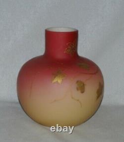 Webb Harrach Gold Decorated Satin Peach Blow 6 7/8 Art Glass Vase, Signed