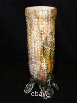 Webb Rainbow Spatter Silver Mica Cylindrical Vase Crystal Cased White Lined